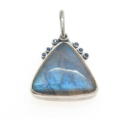 BY ERTE 925 Sterling Silver Vintage Real Labradorite Sapphire Modernist Pendant