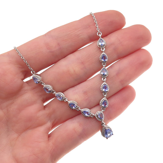 D'Joy 925 Sterling Silver Real Tanzanite Cable Chain Necklace 20"