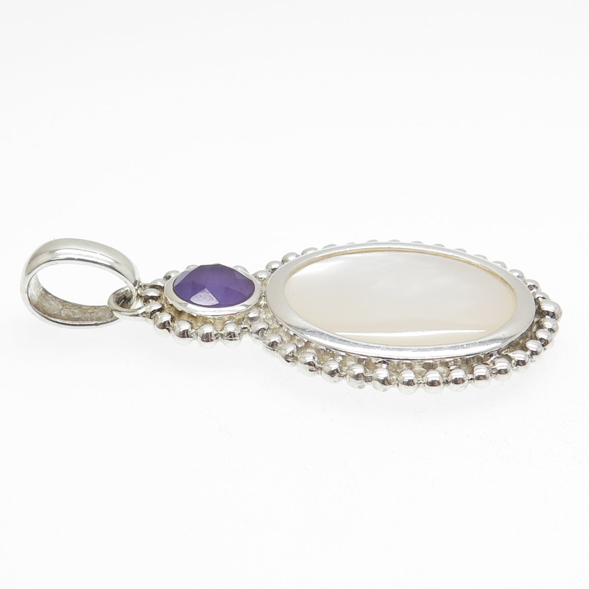 WHITNEY KELLY 925 Sterling Silver Vintage Real MOP & Amethyst Modernist Pendant