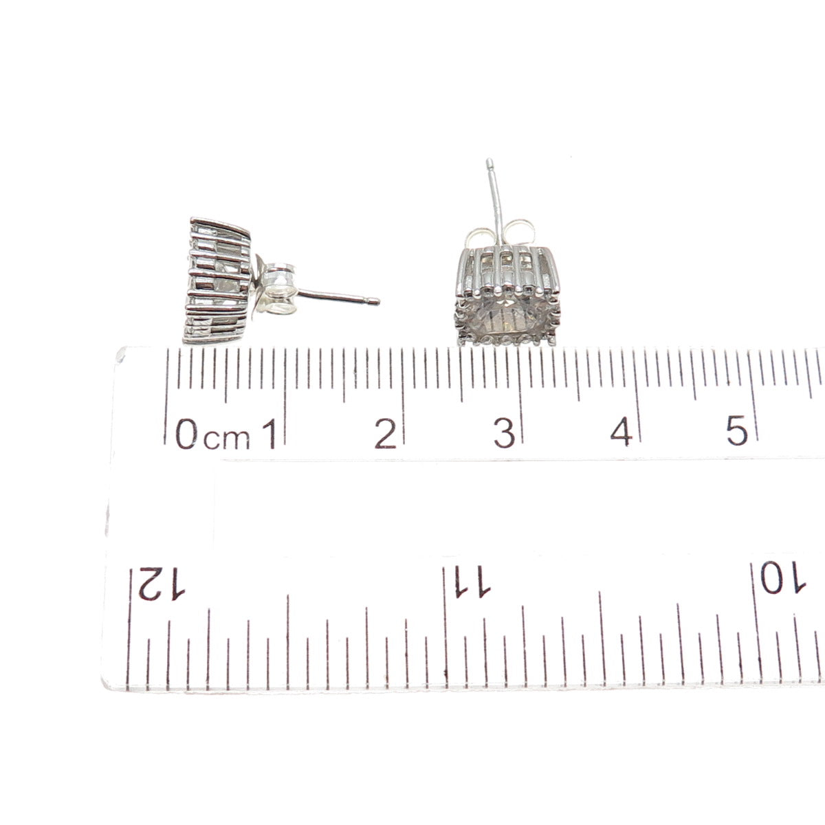 925 Sterling Silver Cushion & Round-Cut C Z Stud Earrings