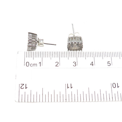 925 Sterling Silver Cushion & Round-Cut C Z Stud Earrings