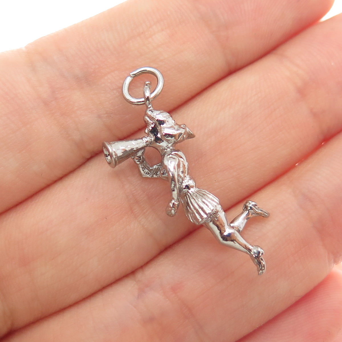 925 Sterling Silver Vintage Cheerleader 3D Charm Pendant