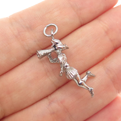 925 Sterling Silver Vintage Cheerleader 3D Charm Pendant