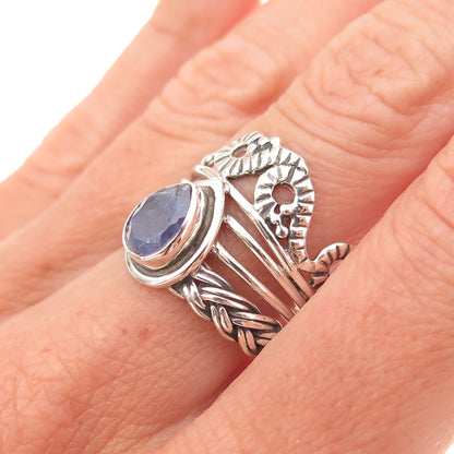 925 Sterling Silver Vintage Real Tanzanite Swirl Oxidized Ring Size 8.5