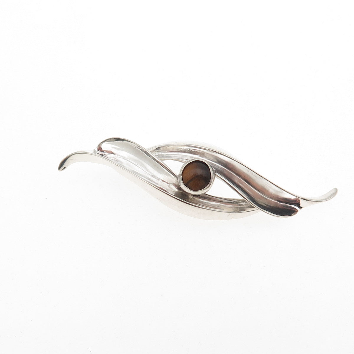 925 Sterling Silver Vintage Real Tiger Eye Modernist Floral Slide Pendant