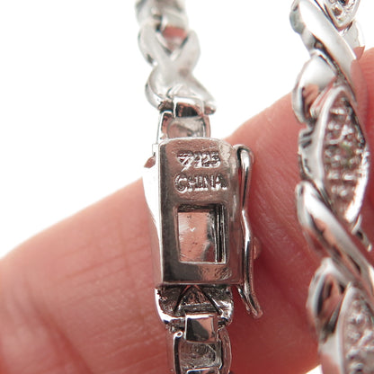 925 Sterling Silver Real Round-Cut Diamond XO Hugs & Kisses Bracelet 7.5"