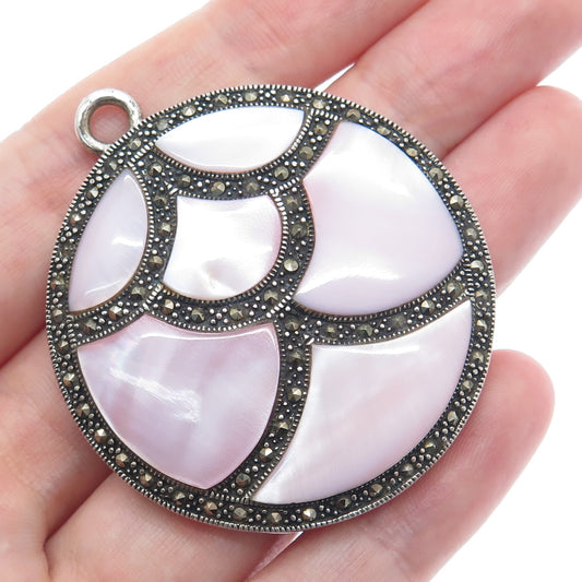 CHAPAL ZENRAY 925 Sterling Silver Vintage Real MOP & Marcasite Charm Pendant