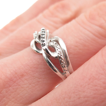 925 Sterling Silver Real Round-Cut Black & White Diamond Twisted Ring Size 7