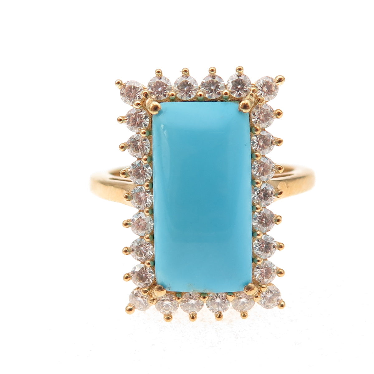 D'Joy 925 Sterling Silver Gold Plated Real Turquoise & Moissanite Ring Size 8