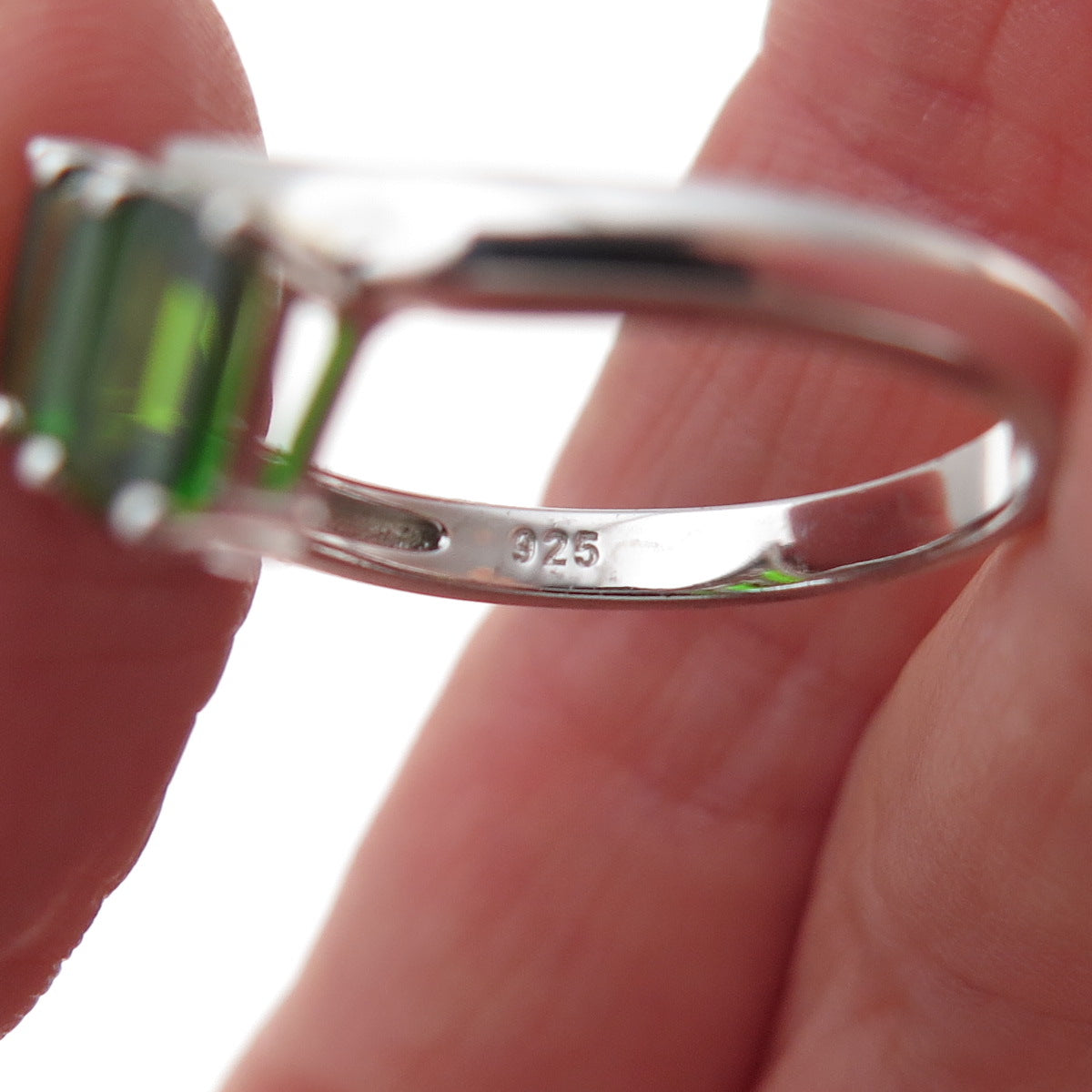 925 Sterling Silver Real Emerald-Cut Peridot Bypass Ring Size 8