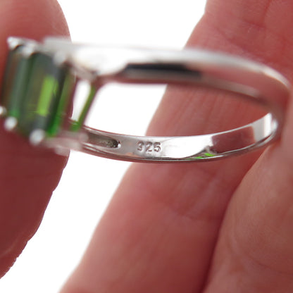 925 Sterling Silver Real Emerald-Cut Peridot Bypass Ring Size 8