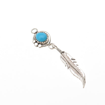 Old Pawn 925 Sterling Silver Vintage Southwestern Turquoise Feather Pendant