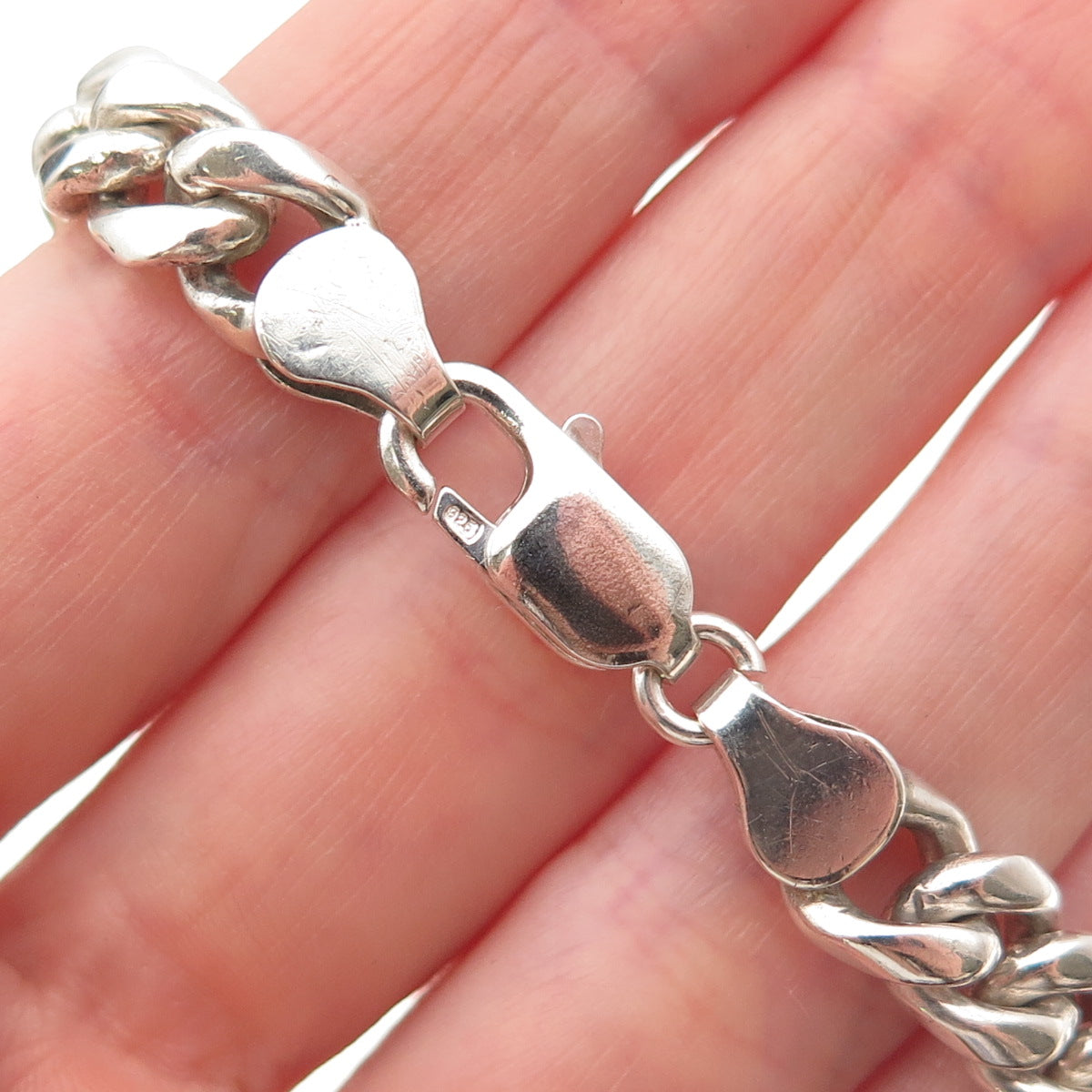 925 Sterling Silver Vintage Cuban Link Bracelet 8"
