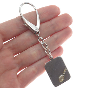 925 Sterling Silver 2-Tone Vintage Germany Tennis Racket Tag Key Fob Chain