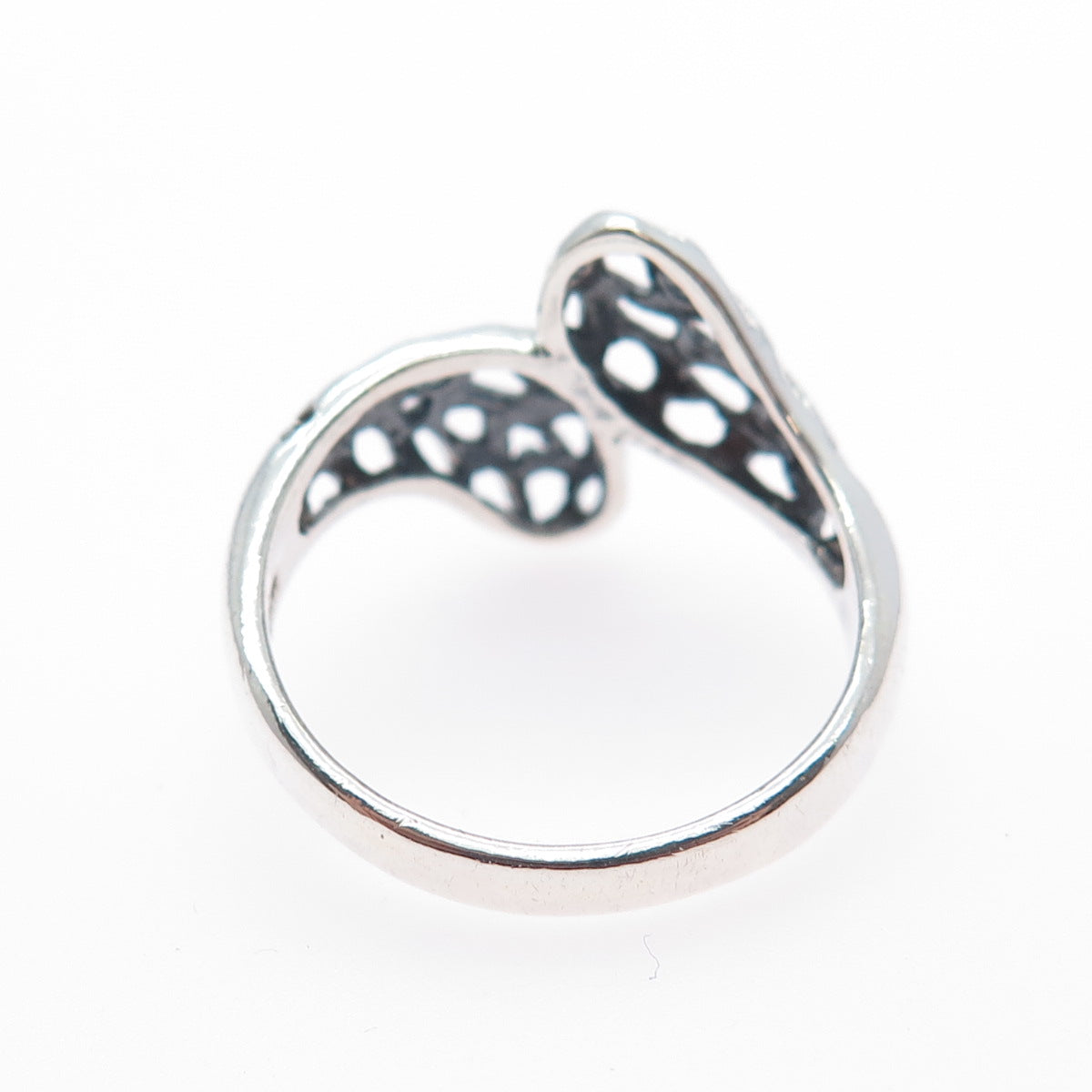 925 Sterling Silver Vintage Modernist Bypass Oxidized Ring Size 8.75