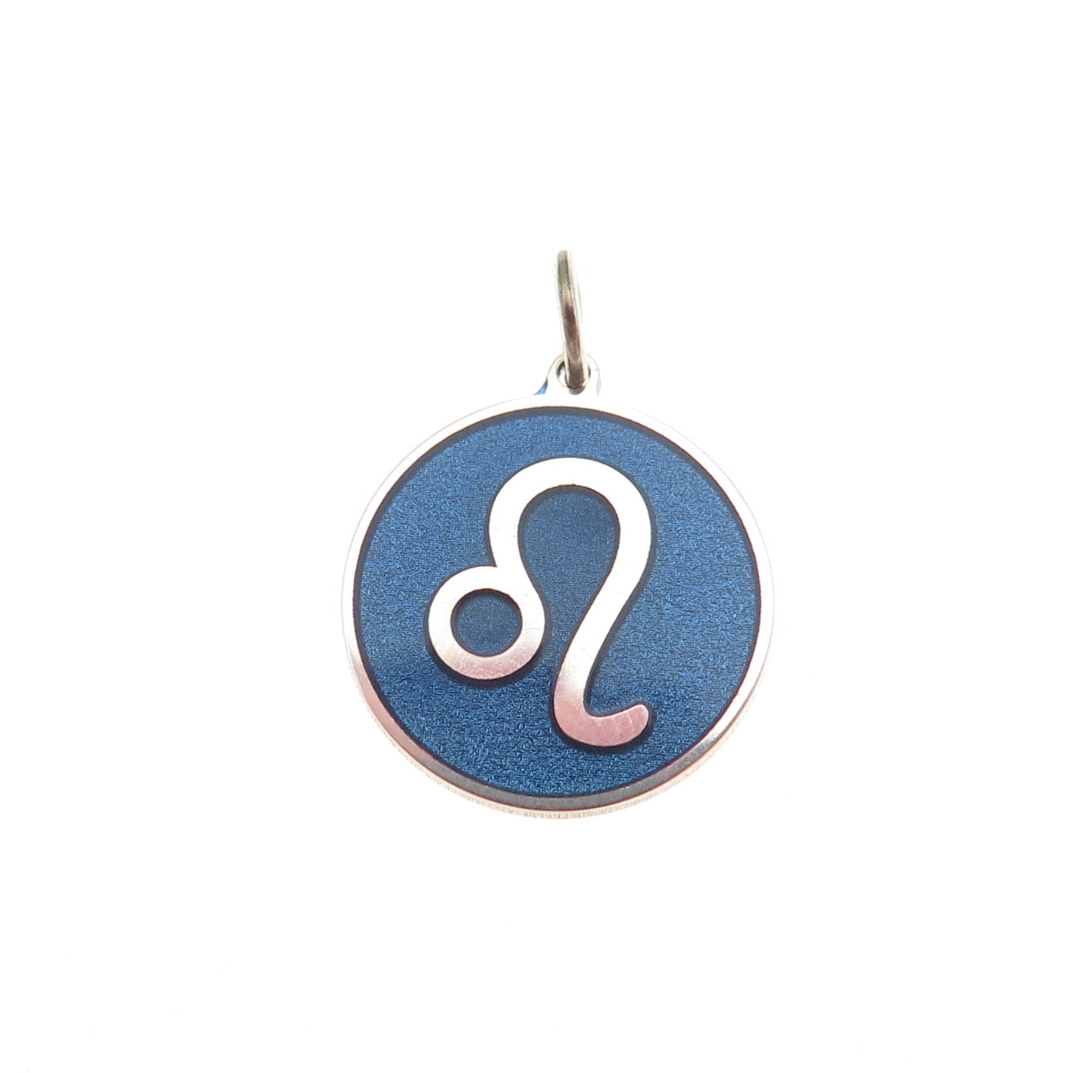 925 Sterling Silver Blue Enamel Leo Zodiac Sign Round Tag Mini Charm Pendant