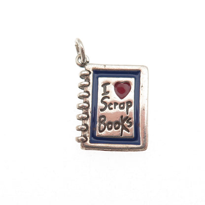 Shube 925 Sterling Silver Vintage Enamel I Love Scrapbooks Mini Charm Pendant