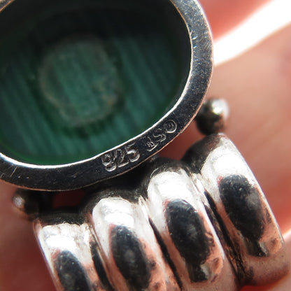 925 Sterling Silver Vintage Real Cabochon Malachite Oxidized Slide Pendant