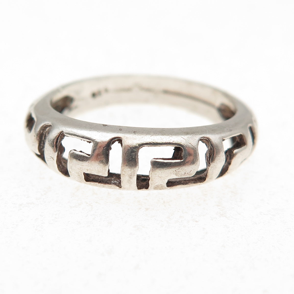 925 Sterling Silver Vintage Greek Key Oxidized Ring Size 6