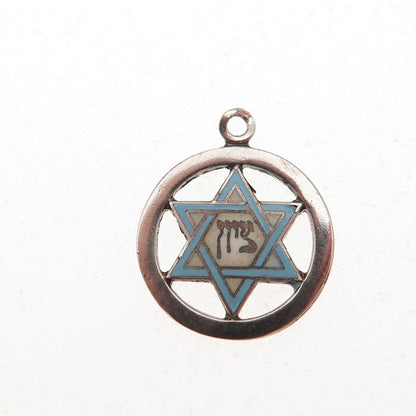 925 Sterling Silver Vintage Enamel Zion Judaica Star of David Charm Pendant