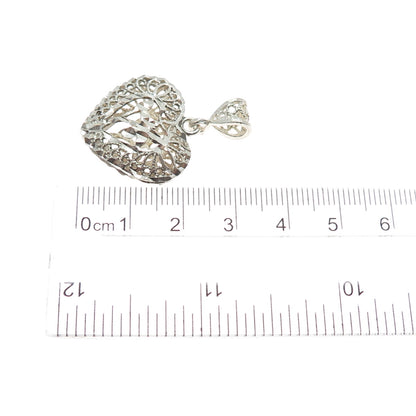 925 Sterling Silver Vintage Flower Filigree Heart Charm Pendant