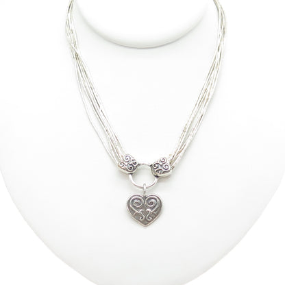 SHUBE Sterling Silver Vintage Heart Multi-Strand Liquid Chain Necklace 18-20"