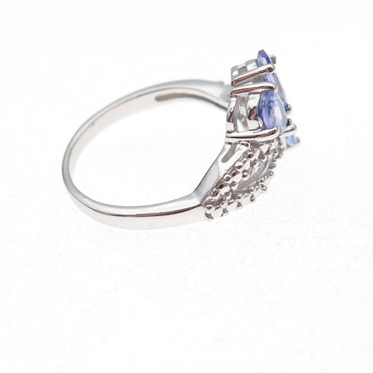 925 Sterling Silver Real Diamond Accent & Tanzanite Ring Size 8