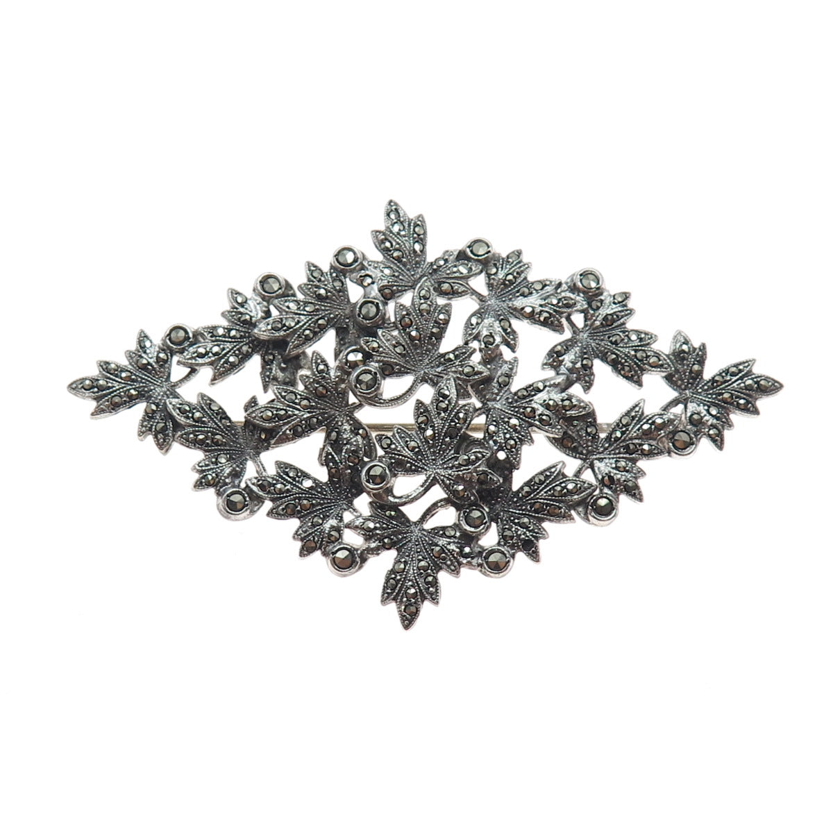 925 Sterling Silver Antique Art Deco Real Marcasite Brooch (missing 2 stones)