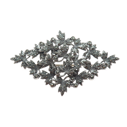 925 Sterling Silver Antique Art Deco Real Marcasite Brooch (missing 2 stones)