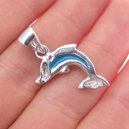 925 Sterling Silver Vintage Real Opal Dolphin Mini Charm Pendant