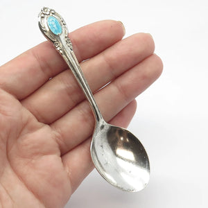 925 Sterling Silver Antique Hayward Blue Enamel Virgin Mary Floral Teaspoon