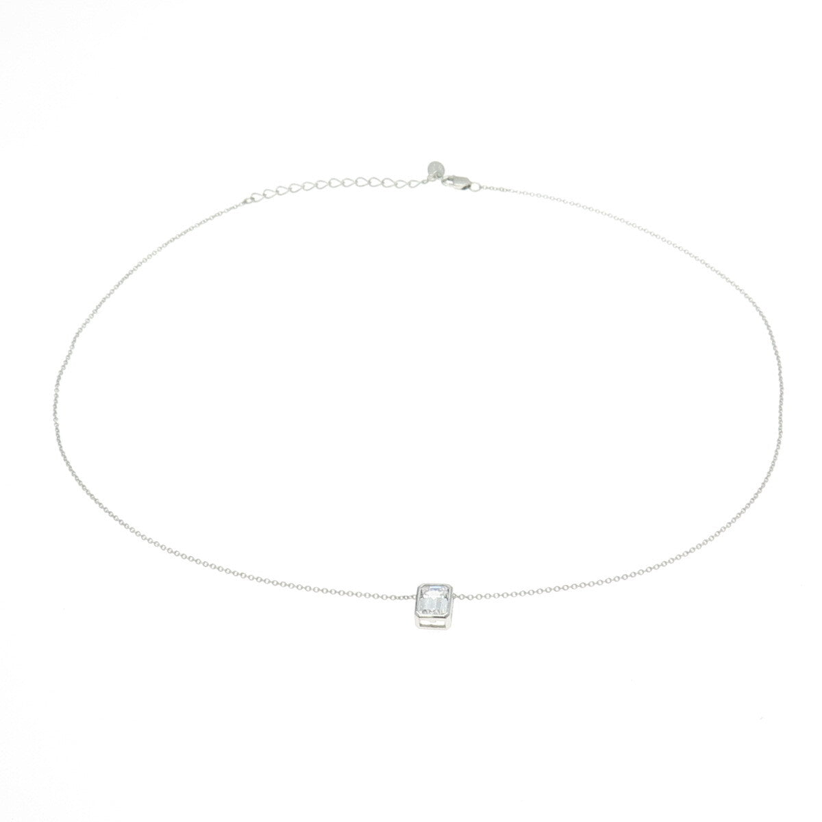 925 Sterling Silver Emerald-Cut C Z Cable Chain Adjustable Necklace 18-20"