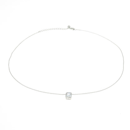 925 Sterling Silver Emerald-Cut C Z Cable Chain Adjustable Necklace 18-20"
