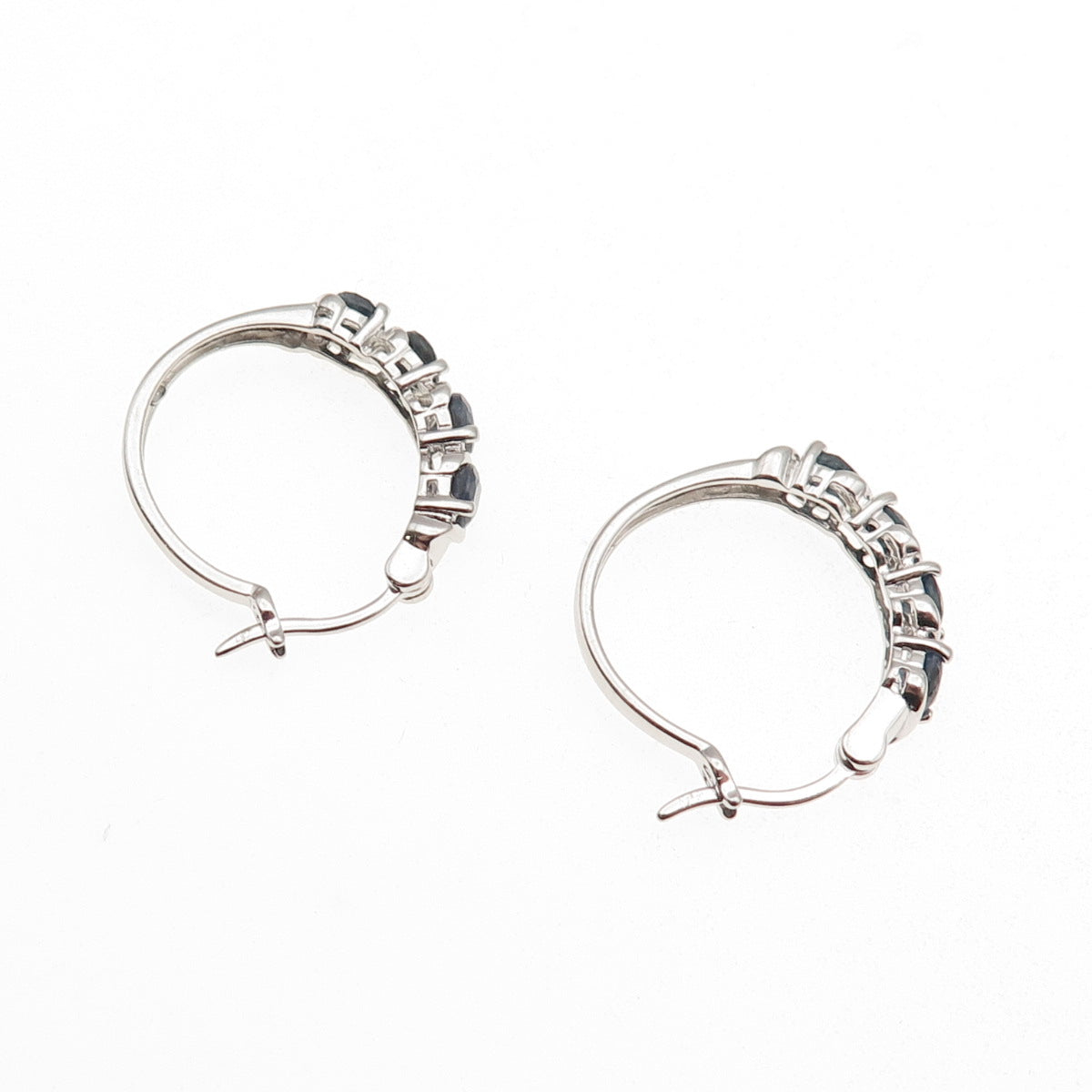 Ross Simons 925 Sterling Silver Real Round-Cut Sapphire Hoop Earrings