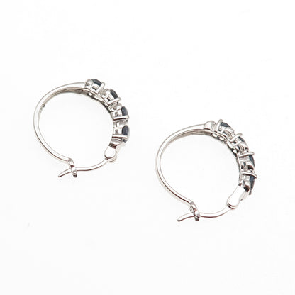 Ross Simons 925 Sterling Silver Real Round-Cut Sapphire Hoop Earrings