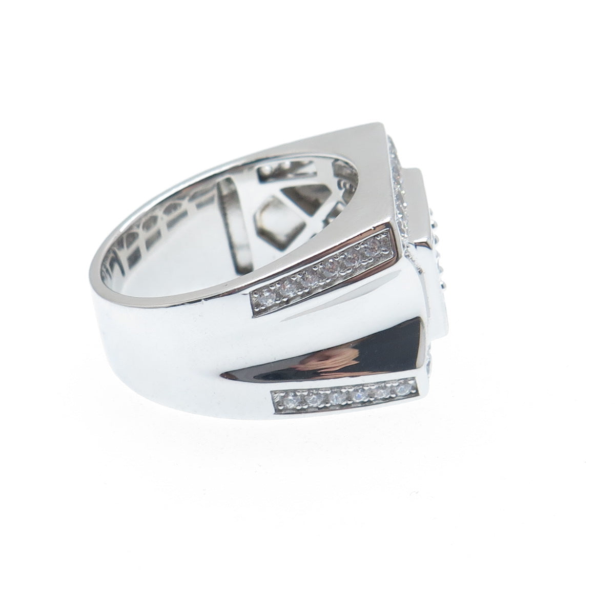 925 Sterling Silver Round-Cut Shaped C Z Signet Ring Size 11.5