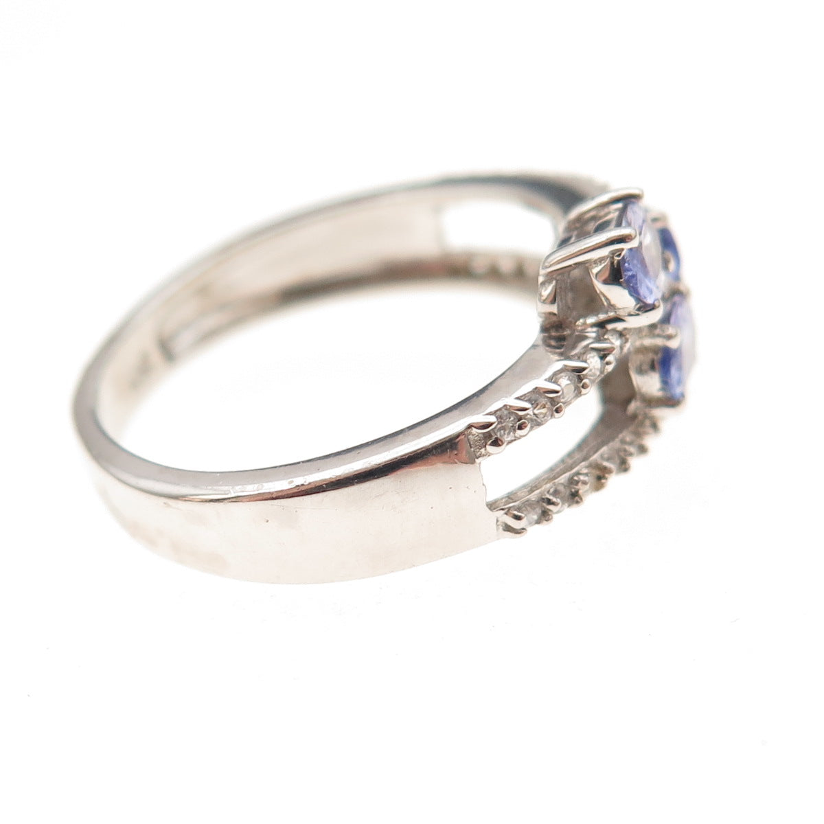 Chuck Clemency 925 Sterling Silver Real Tanzanite & White Topaz Ring Size 7.25