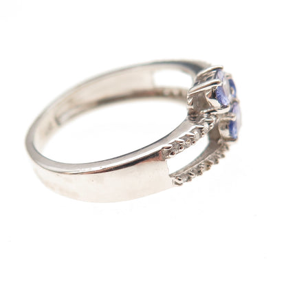 Chuck Clemency 925 Sterling Silver Real Tanzanite & White Topaz Ring Size 7.25