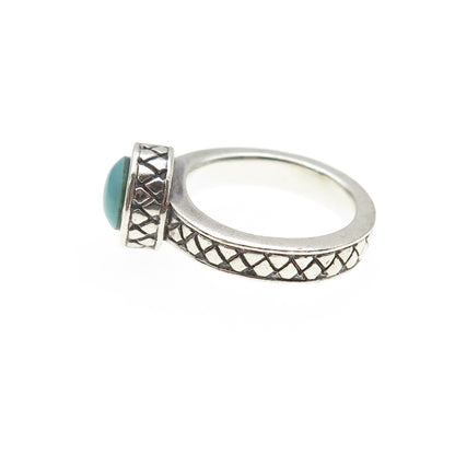 925 Sterling Silver Vintage Real Round-Cut Turquoise Oxidized Ring Size 6.75