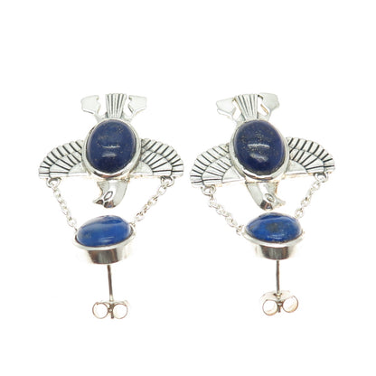 925 Sterling Silver Real Lapis Lazuli Gemstone Thunderbird Trible Drop Earrings