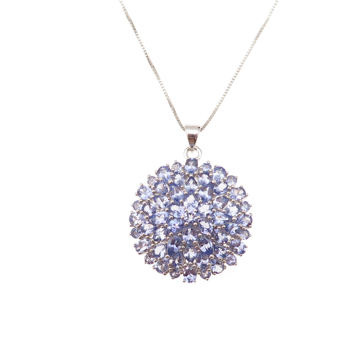 925 Sterling Silver Real Multi-Cut Tanzanite Box Chain Necklace 18-20"