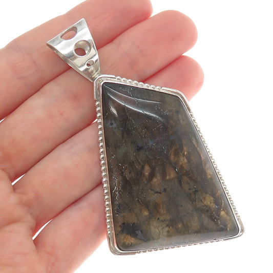 JAY KING DESERT ROSE Sterling Silver Vintage Real Labradorite Modernist Pendant