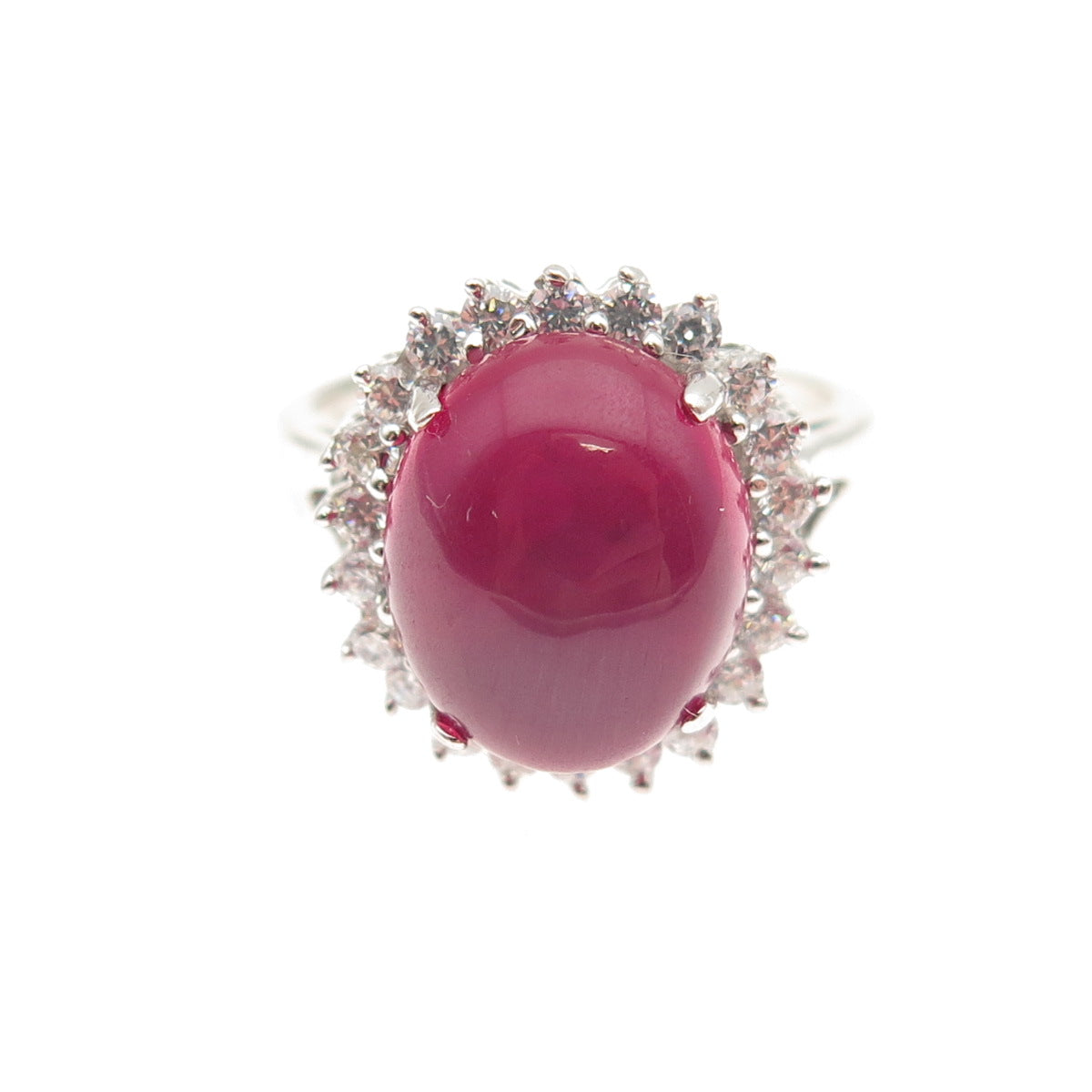 Stauer 925 Sterling Silver Lab-Created Star Ruby & C Z Ring Size 6.25