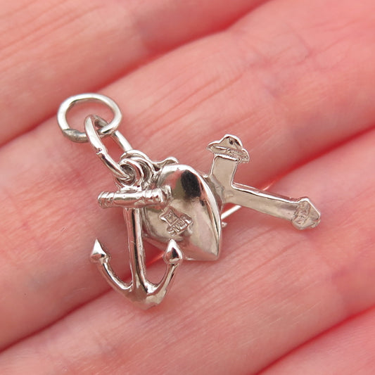 925 Sterling Silver Vintage Heart Cross Anchor Mini Charm Pendant