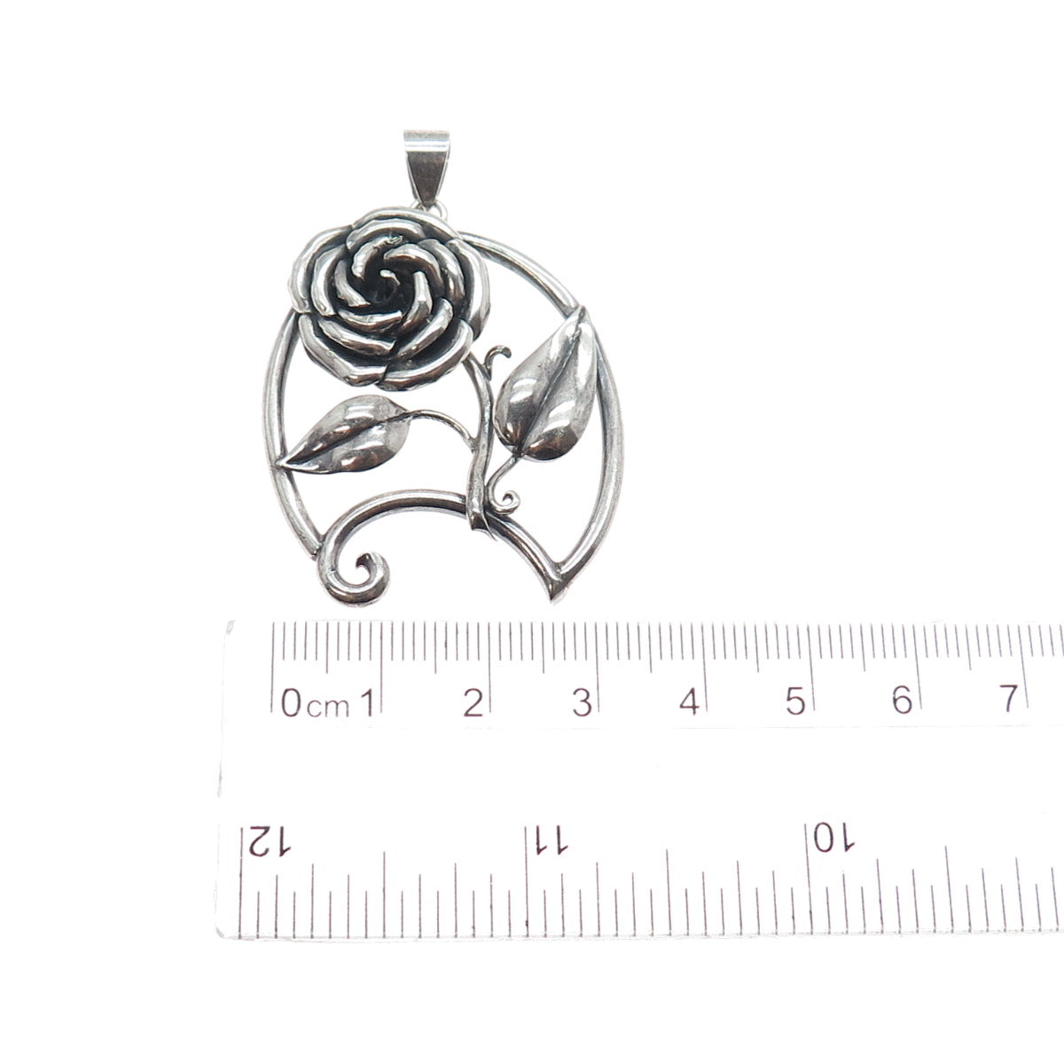 925 Sterling Silver Vintage Belle Rose Oxidized Charm Pendant