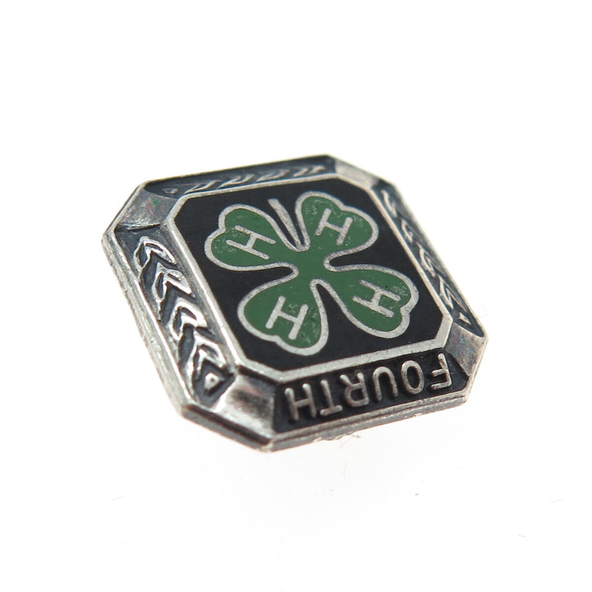 925 Sterling Silver Vintage 4-H Club 4th Year Membership Achievement Pin Brooch