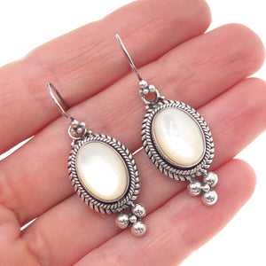 Suarti Bali 925 Sterling Silver Vintage Real MOP Oxidized Dangle Earrings