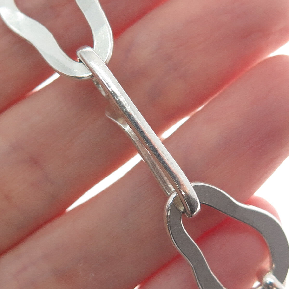SARA B. 925 Sterling Silver Vintage Modernist Bean Link Bracelet 7.25"