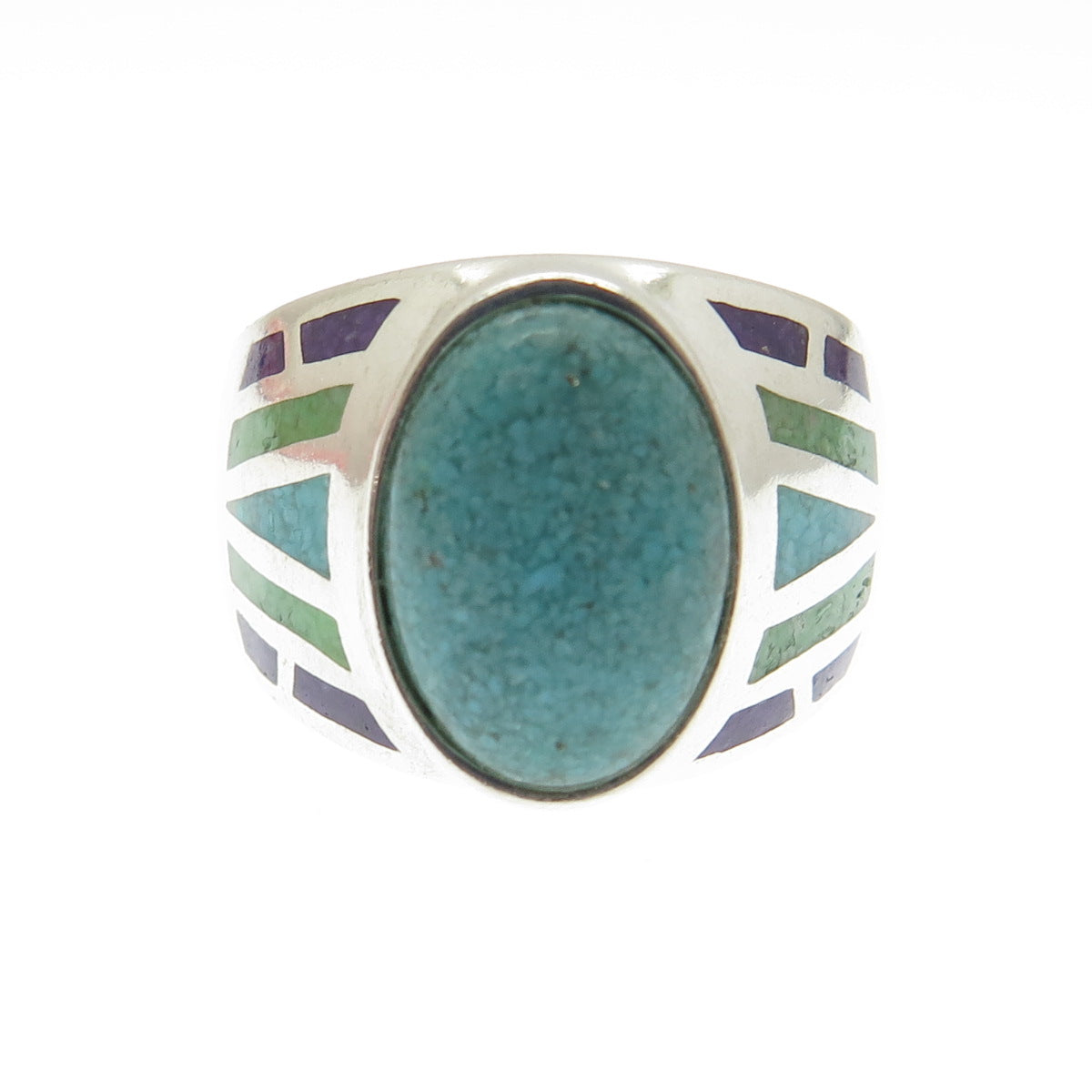 COLEMAN CO. 925 Sterling Vintage Real Turquoise & Sugilite Inlay Ring Size 10.25