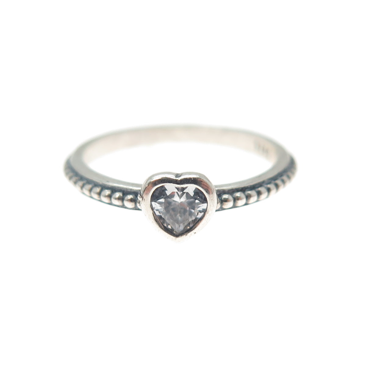 925 Sterling Silver Heart-Cut C Z Granulated Oxidized Ring Size 5